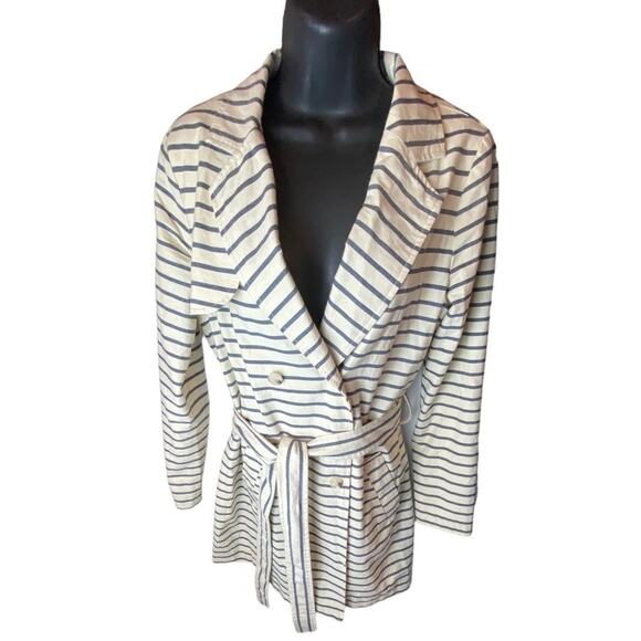 Market & Spruce Cream and Blue Stripe Jacket Size Small - Picture 8 of 12